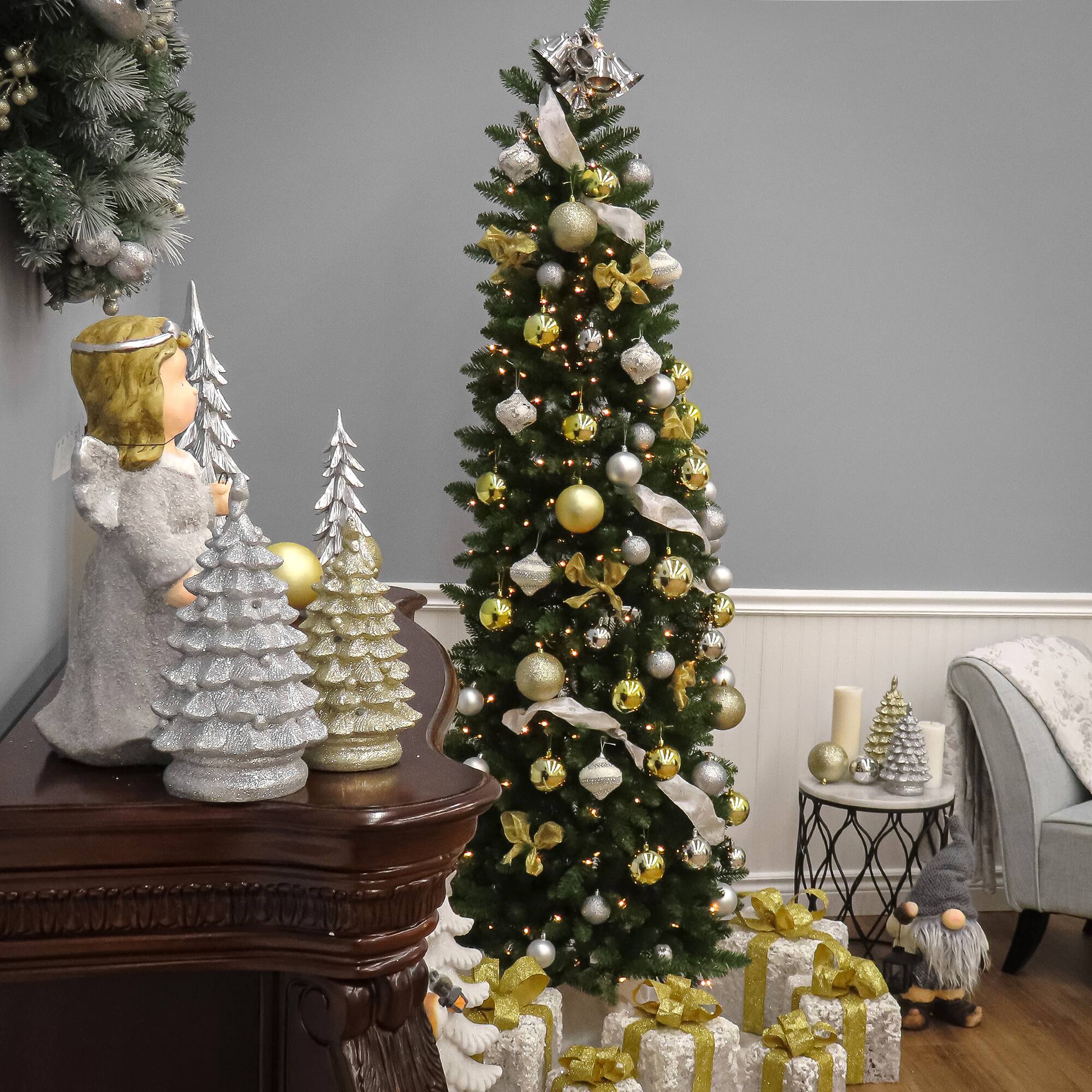 7.5ft. Pre-lit Kingswood Fir Pencil Artificial Christmas Tree, Clear Lights